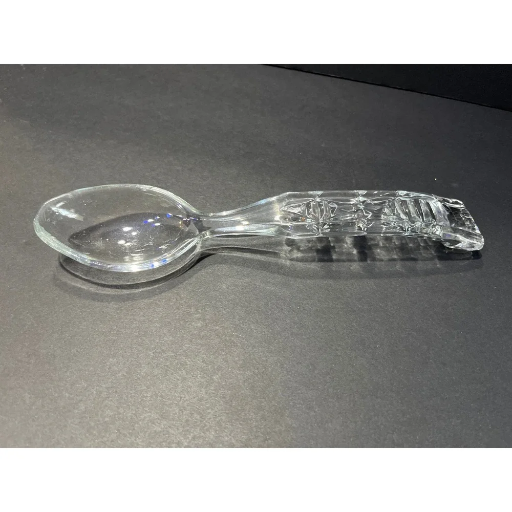 Vintage Clear Pressed Glass Salad Serving Set Fork and Spoon Textured Handles